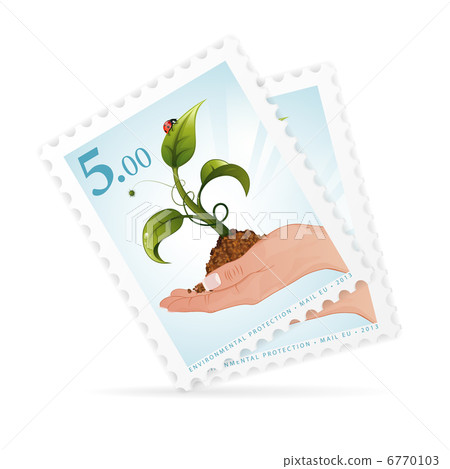 Postage Stamps with Hand and Sprout 6770103