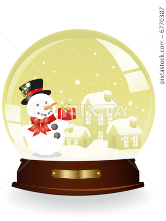 Christmas vector of houses and snowman in a yellow sphere 6770387
