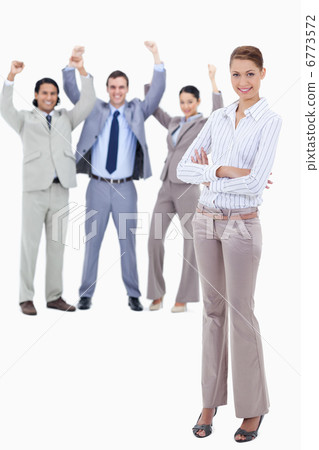 Secretary smiling and crossing her arms with very enthusiastic b 6773572