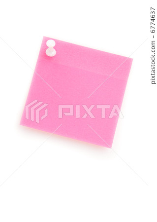 Pink adhesive note hanging with a pushpin 6774637