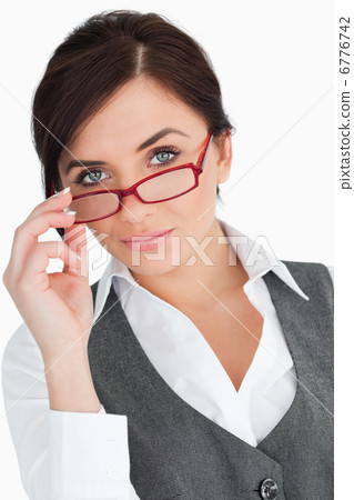 Beautiful blue eyed secretary posing 6776742