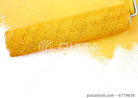 Yellow brush stroke and a paint roller 6779636