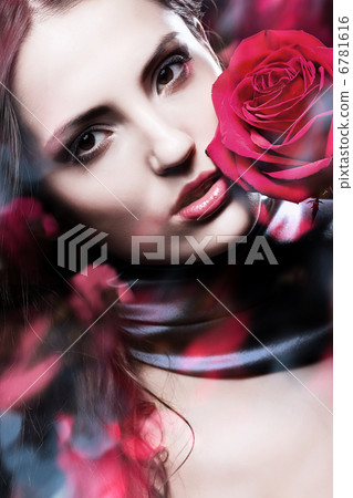 beautiful sexy woman with big red rose beautiful sexy woman with big red rose 6781616