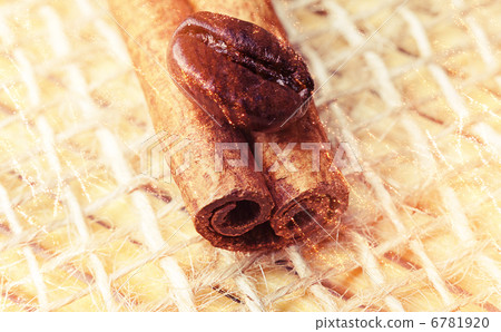 Coffee bean on cinnamon with sparkles 6781920