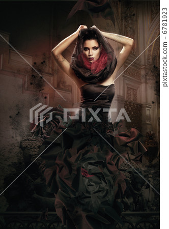 mysterious woman in dark hood in cathedral 6781923