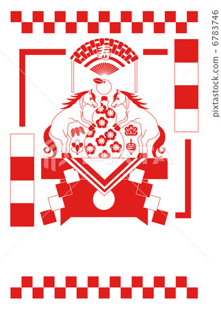 新年的卡片模板（馬和葫蘆牛奶蛋糕）在2014年早晨完成紅色一種顏色 6783746