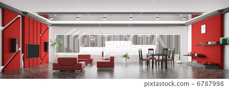 Interior of modern apartment panorama 3d render Interior of modern apartment panorama 3d render 6787998