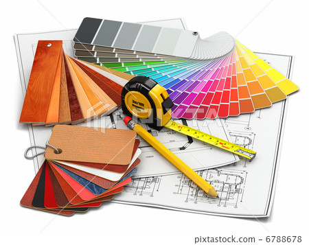 interior design. Architectural materials tools and blueprints 6788678