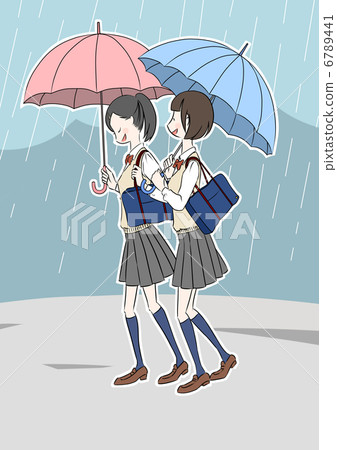 Girls student background on rainy day 6789441