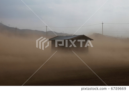 Dust (wind dust) of a field rolled up by strong wind Dust (wind dust) of a field rolled up by strong wind 6789669
