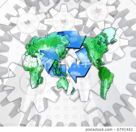 Recycle mark and world map and gear 6791482