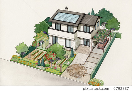 用太陽能發電的生活房子的插圖 用太陽能發電的生活房子的插圖 6792887