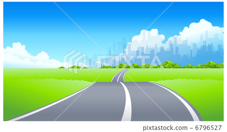 City Skyline and Road passing through a landscape 6796527