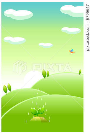 Green landscape and water falling on new plant 6796647