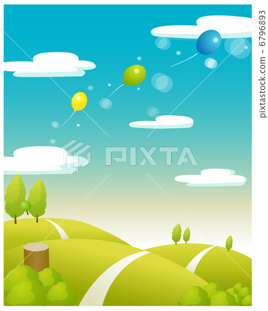 Balloons flying over the Green landscape - Stock Illustration [6796893 ...