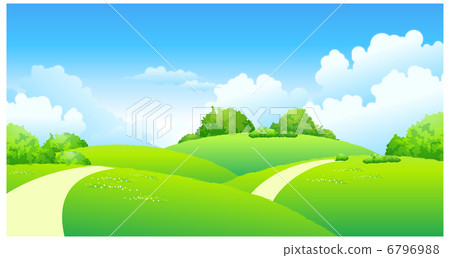Curved path over green landscape Curved path over green landscape 6796988