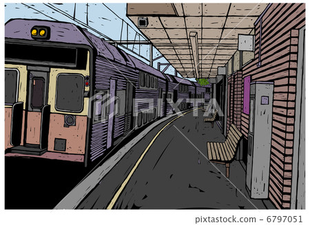 Train station platform and train 6797051