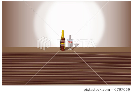 Wineglass and bottle on counter Wineglass and bottle on counter 6797069