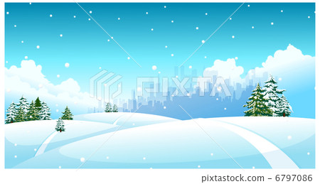 City skyline over snow landscape 6797086
