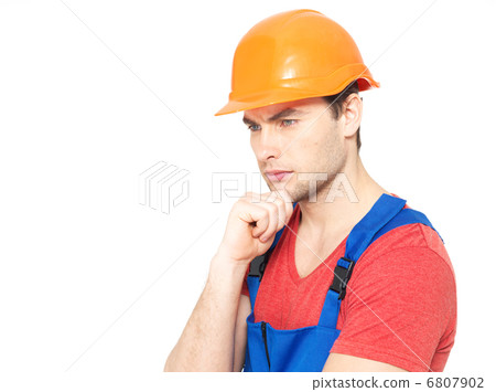 portrait of thinking handyman in uniform portrait of thinking handyman in uniform 6807902