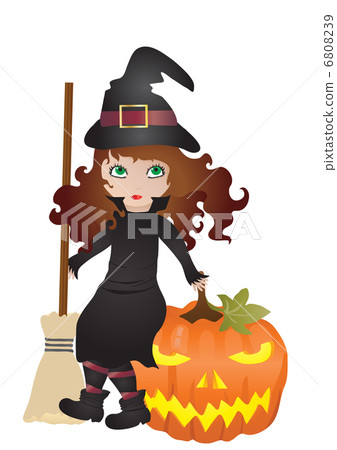 Vector illustration of little witch with pumpkin Vector illustration of little witch with pumpkin 6808239