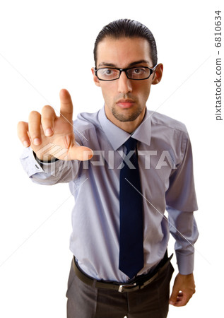 Businessman pressing virtual buttons Businessman pressing virtual buttons 6810634