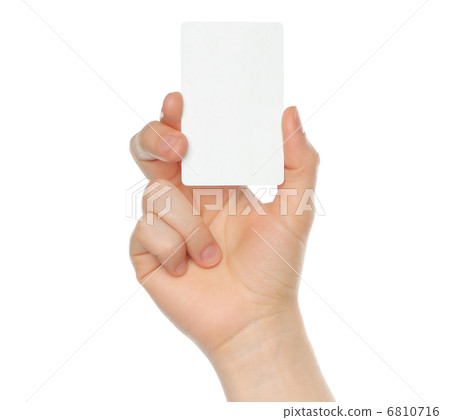 Hand holds business card . Hand holds business card . 6810716