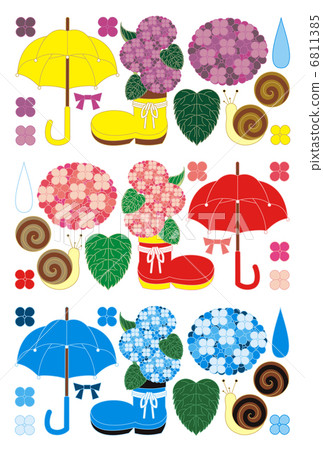 雨季雨季“繡球花和傘和耳蝸”插圖素材集合 6811385