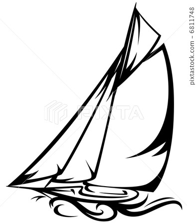 sailing yacht vector illustration - black and white outline sailing yacht vector illustration - black and white outline 6811748
