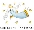 Angel with stars, child's drawing, watercolor painting on paper 6815090