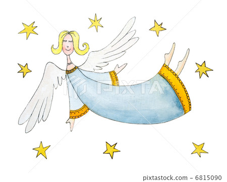 Angel with stars, child's drawing, watercolor painting on paper Angel with stars, child's drawing, watercolor painting on paper 6815090