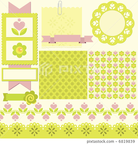 Scrapbook elements. Cute seamless patterns included. 6819839