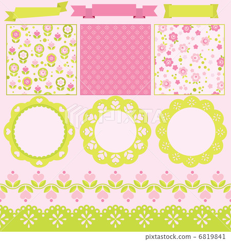 Scrapbook elements. Cute seamless patterns included. 6819841