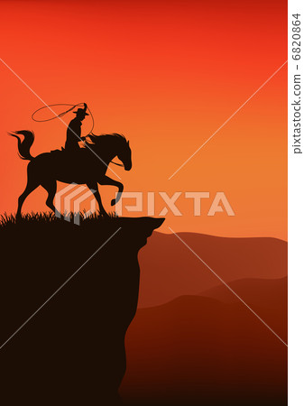.cowboy at the sunset cliff vector illustration 6820864