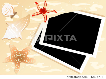 Vector illustration of two instant photos with starfishes and seashells near by Vector illustration of two instant photos with starfishes and seashells near by 6823711