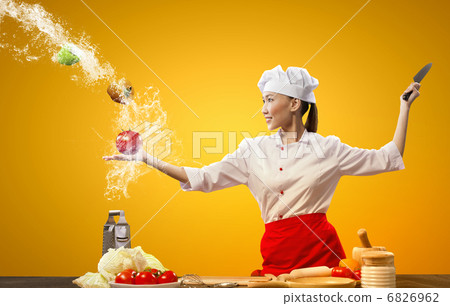 Asian female cook with knife 6826962