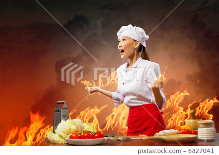 Asian female cook in anger Asian female cook in anger 6827041