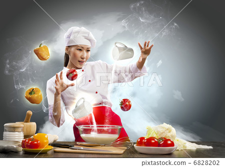 Asian female cooking with magic 6828202
