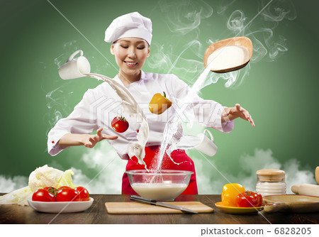 Asian female cooking with magic Asian female cooking with magic 6828205