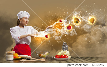 Asian female cooking with magic 6828247