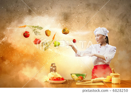 Asian female cooking with magic 6828250
