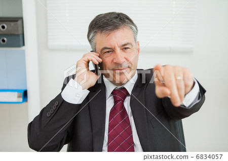 Businessman phoning and pointing Businessman phoning and pointing 6834057