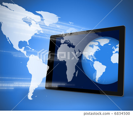 Tablet pc projecting globe on screen out Tablet pc projecting globe on screen out 6834500