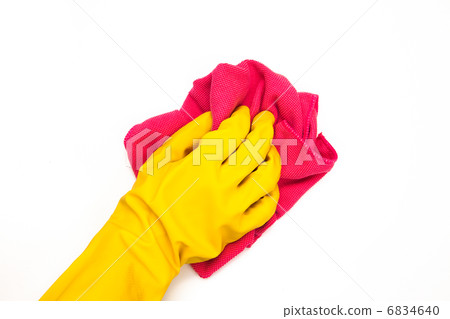 Yellow gloves with pink cloth 6834640