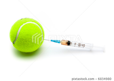 Tennis ball with a syringe 6834980
