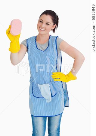 Cleaner woman washing with a sponge 6835949