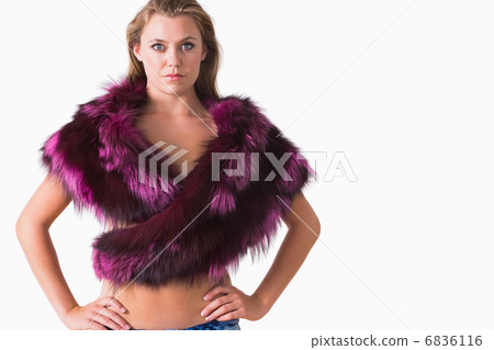 Topless woman in fur stole 6836116