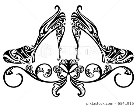 ornate shoes design element - black and white floral swirls vector illustration 6841916