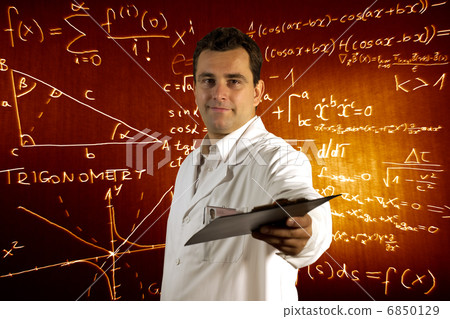 Young Caucasian Male Scientist Documents Mathematics background Young Caucasian Male Scientist Documents Mathematics background 6850129