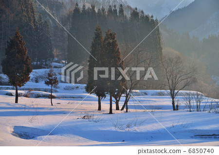 山村的早晨在冬天 6850740